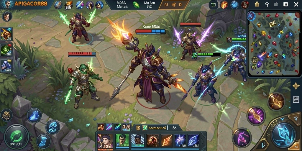Tampilan gameplay seru dari APIGACOR88 dengan pertarungan tim.