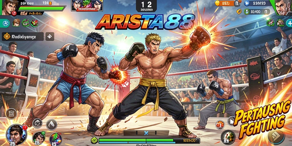 Screenshot gameplay ARISTA88 menampilkan aksi pertarungan yang mendebarkan.