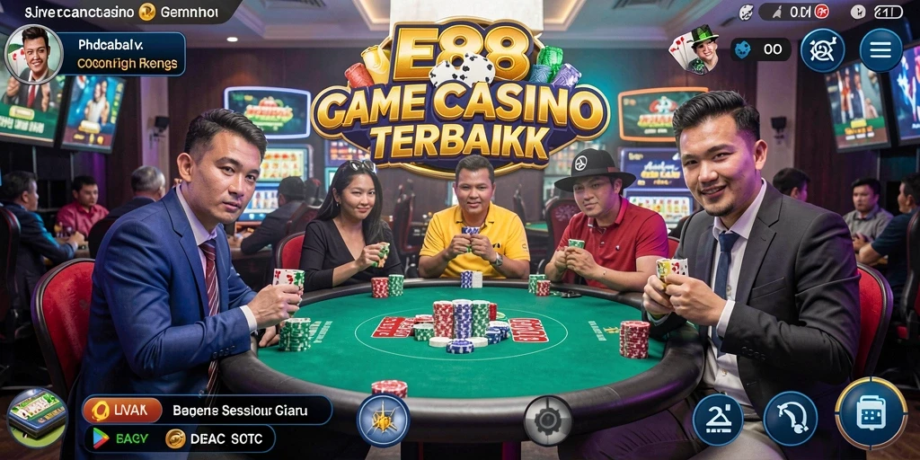 Screenshot gameplay E88 menampilkan dealer profesional dan suasana Live Casino yang mengasyikkan.