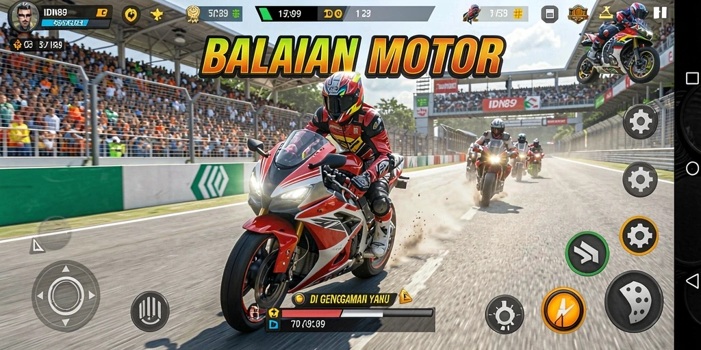 Gameplay balapan motor yang mendebarkan dan grafis menawan.