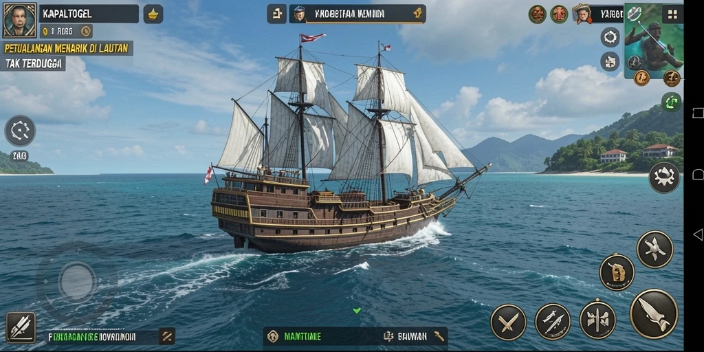 Tampilkan gameplay petualangan seru di laut yang luas.