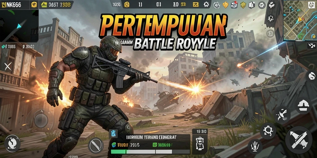 Tampilkan gameplay intens dalam pertempuran Battle Royale.