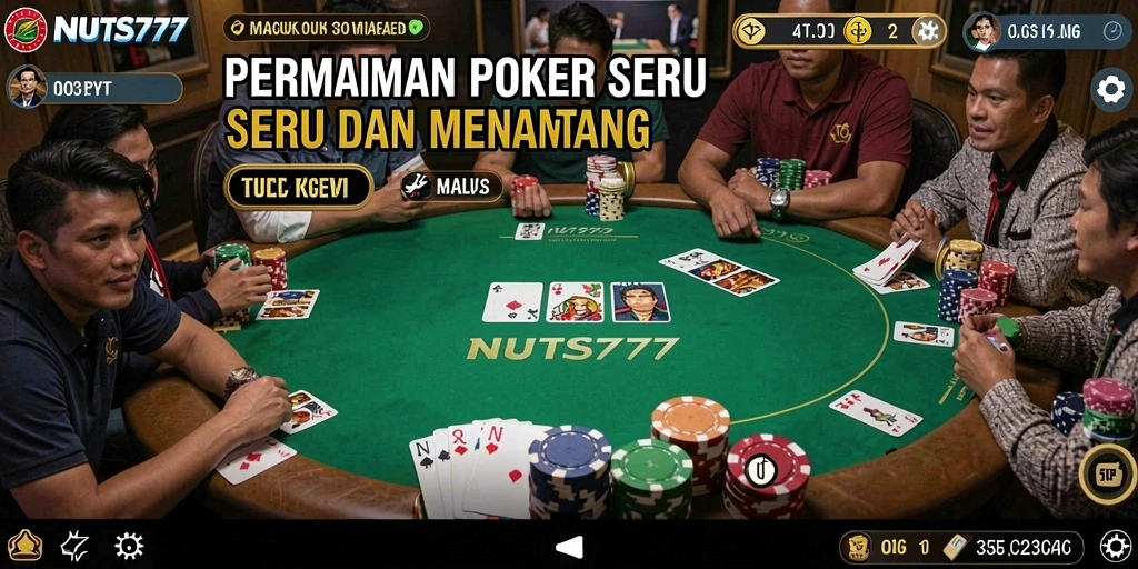 Screenshot utama NUTS777 menampilkan aksi seru permainan Poker.