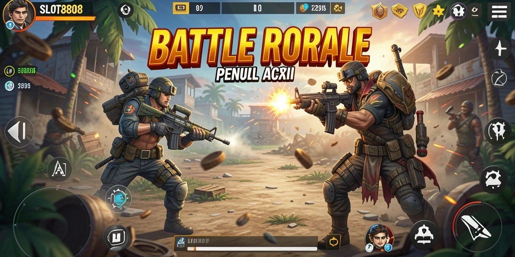 Tangkapan layar gameplay <strong>SLOT8808</strong> menampilkan pertempuran seru di arena Battle Royale.