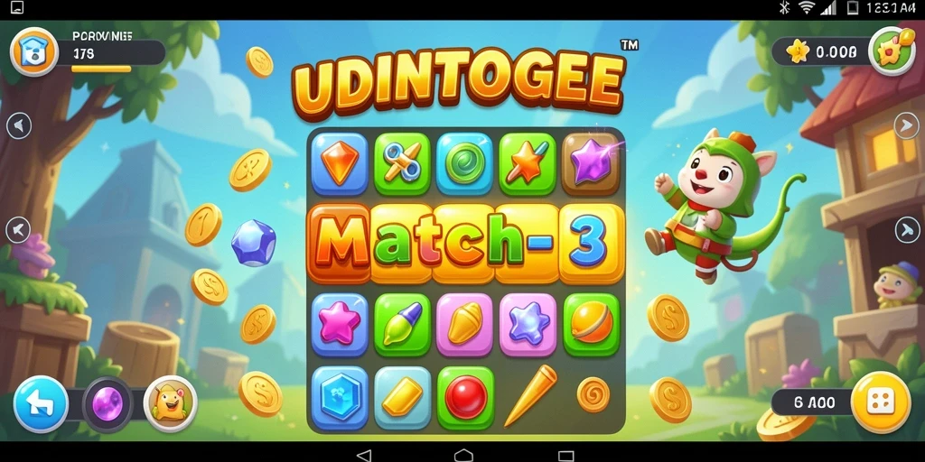 Tampilan gameplay UDINTOGEL dengan aktivitas mencocokkan buah yang seru.